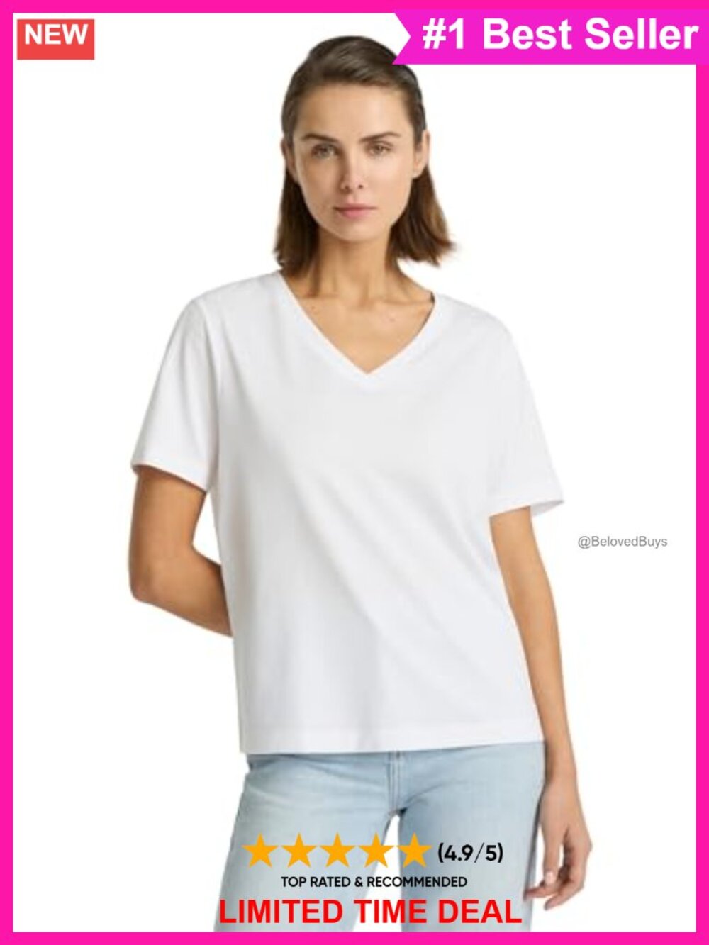 Supima Mercerised Cotton V-Neck T-Shirt Short Sleeve Tee